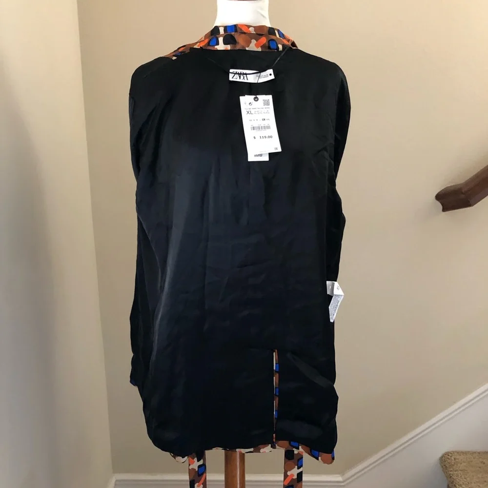 ZARA NWT Geometric Print Satin Blazer Women’s XL - Picture 11 of 15